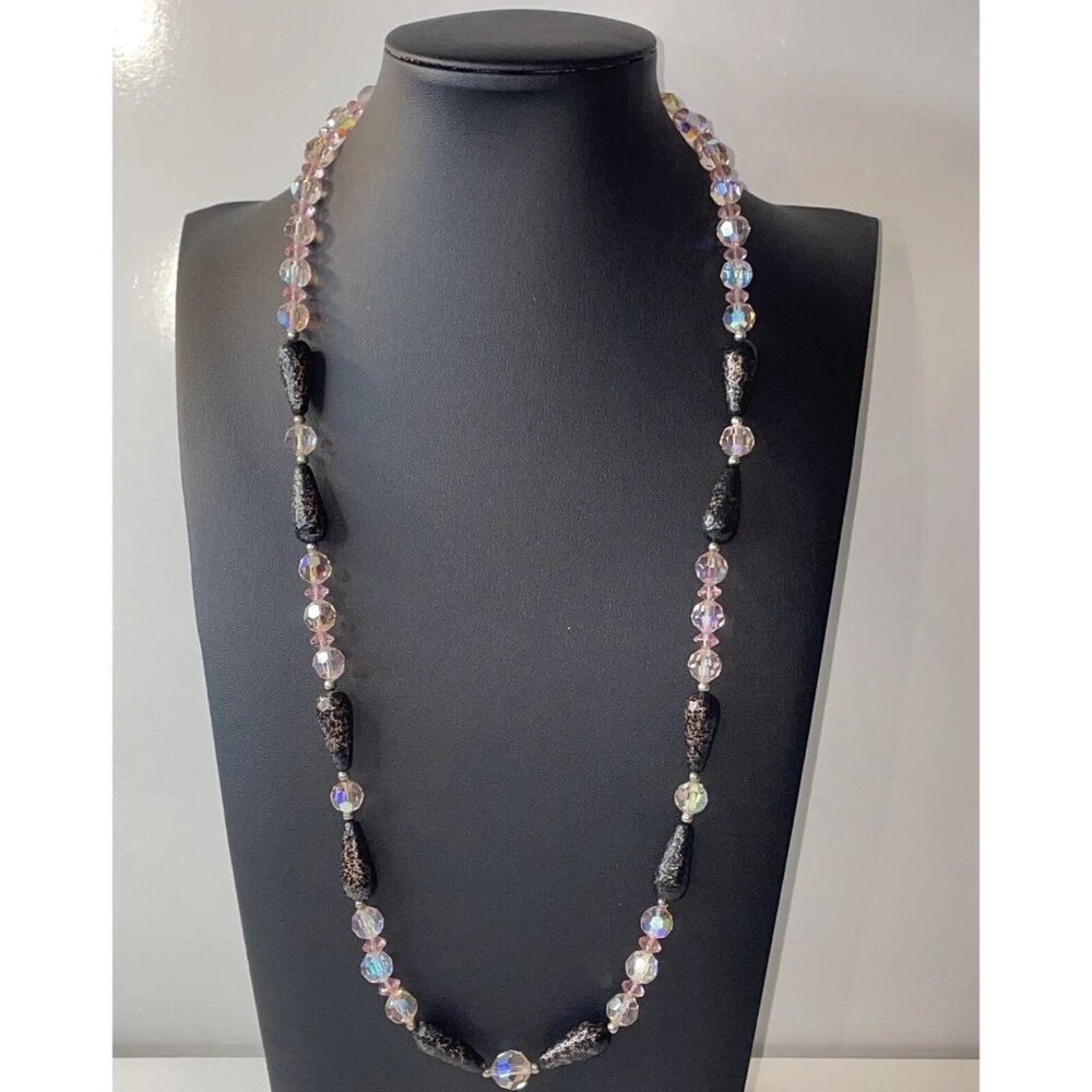 Vintage Pink Faceted Glass Crystal Copper? Necklace Sterling Silver Clasp AL4.5